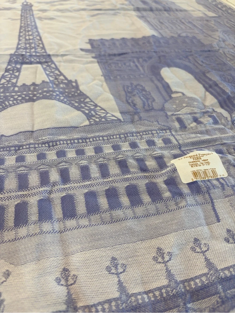 Le Jacquard Francais Paris Torchon Tea Towel Blue Cotton 31x23 in NWT